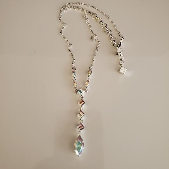 Givenchy Aurora Borealis Necklace Silver Plate Lariat Style Signed - Picture 3 of 12